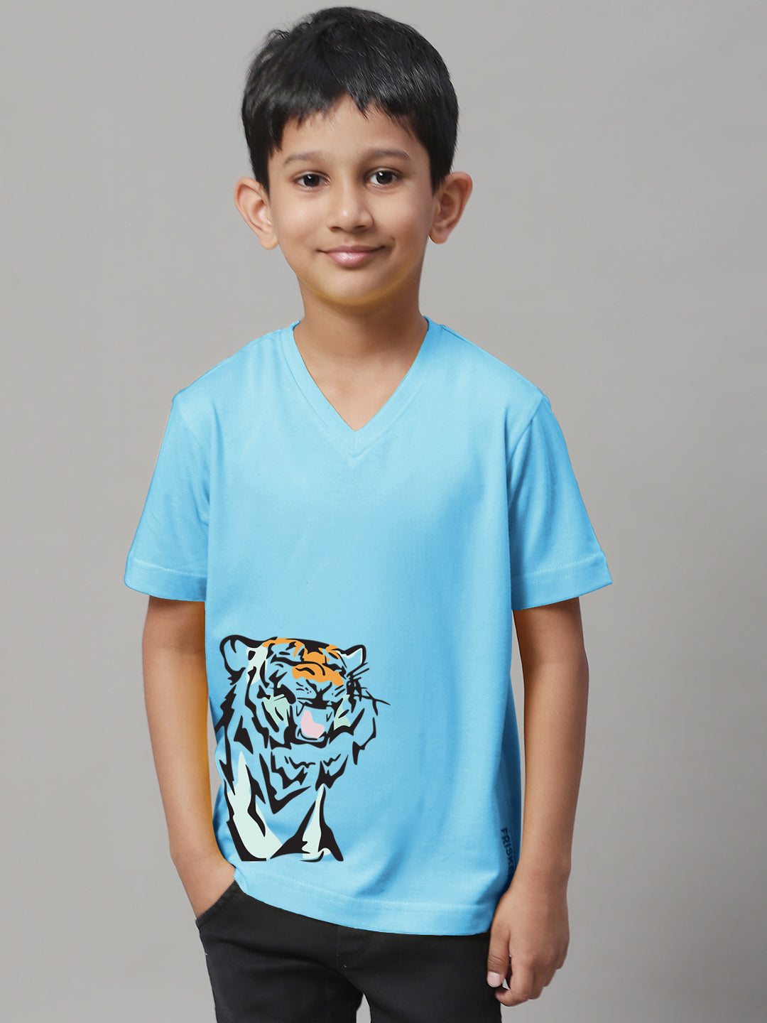 Boys Tiger Half Sleeves Printed T-Shirt - Friskers
