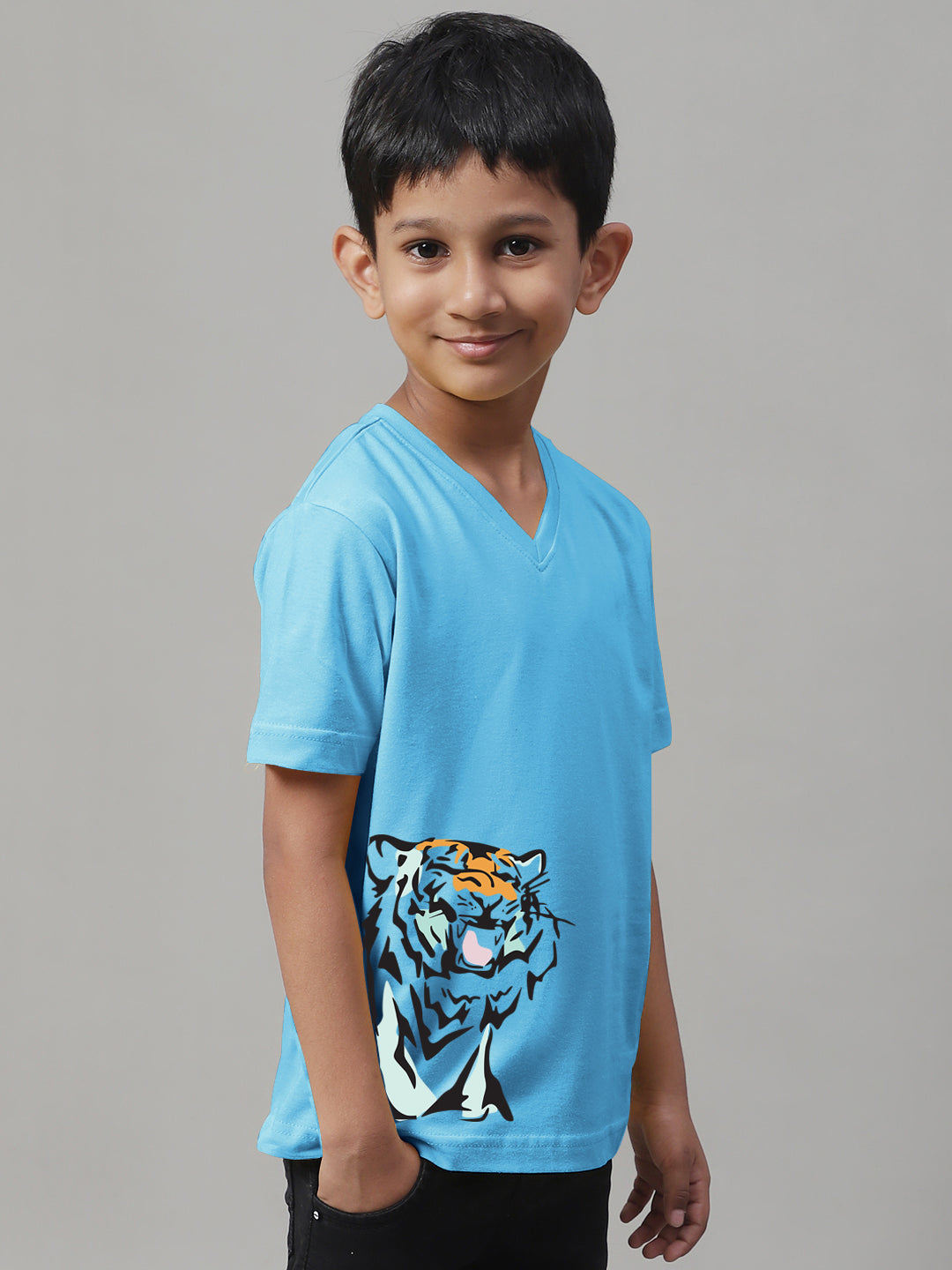 Boys Tiger Half Sleeves Printed T-Shirt - Friskers