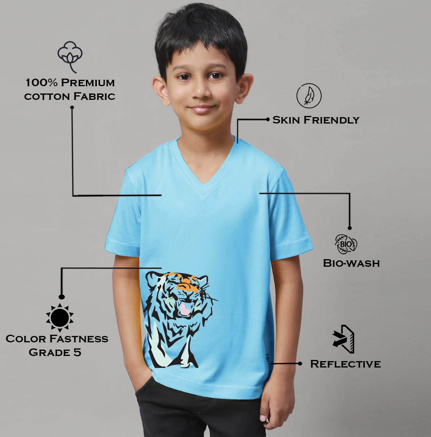 Boys Tiger Half Sleeves Printed T-Shirt - Friskers