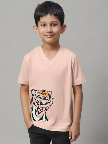 Boys Tiger Half Sleeves Printed T-Shirt - Friskers