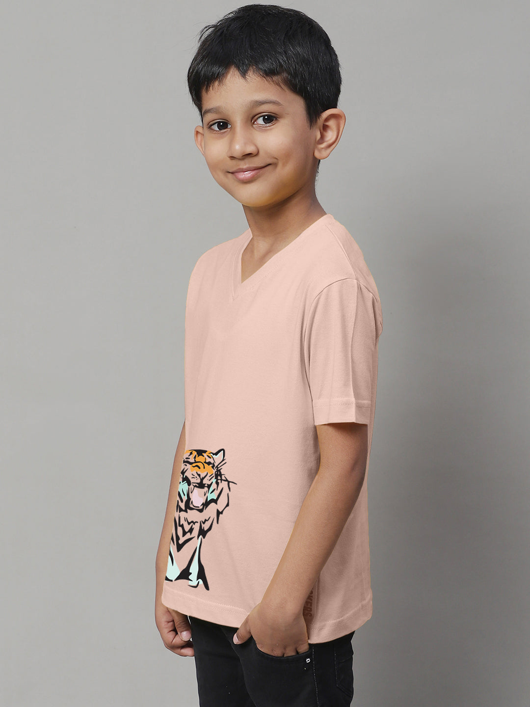 Boys Tiger Half Sleeves Printed T-Shirt - Friskers