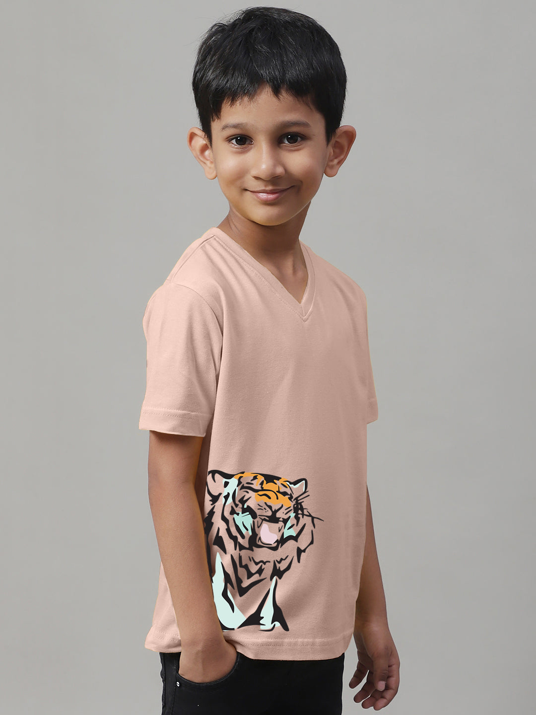 Boys Tiger Half Sleeves Printed T-Shirt - Friskers