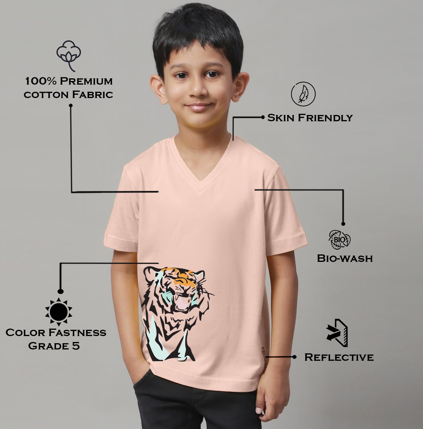 Boys Tiger Half Sleeves Printed T-Shirt - Friskers