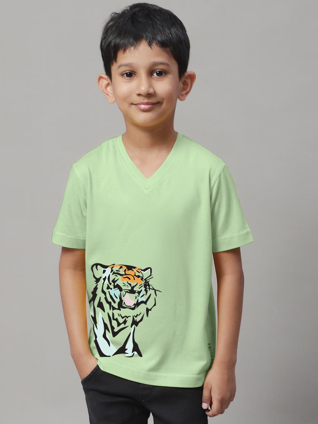 Boys Tiger Half Sleeves Printed T-Shirt - Friskers
