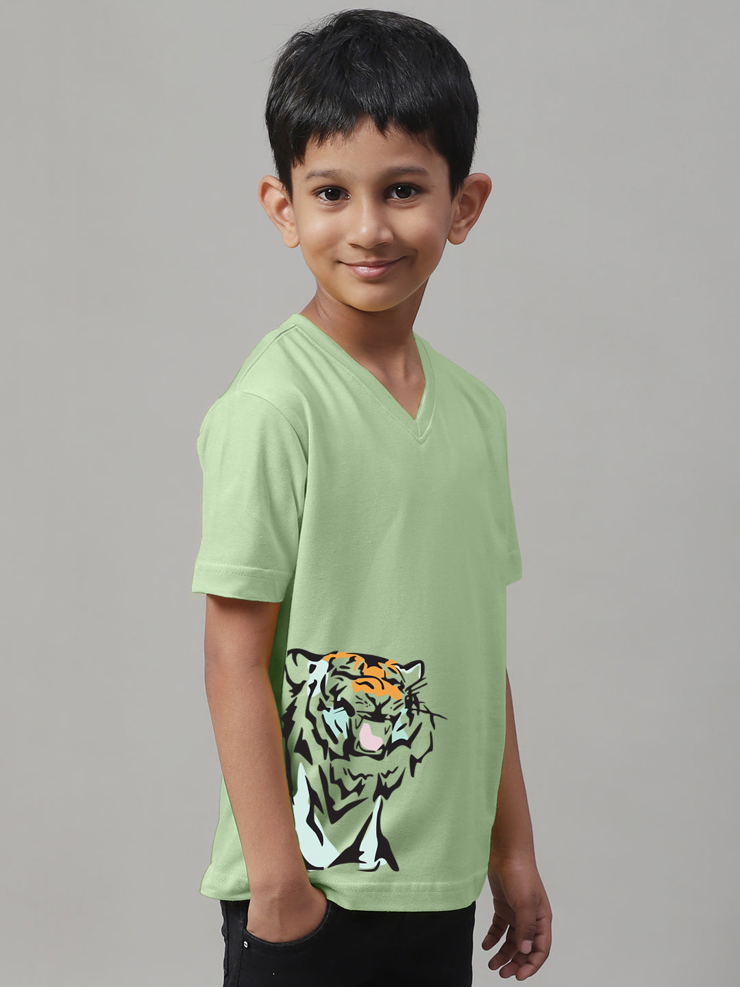 Boys Tiger Half Sleeves Printed T-Shirt - Friskers