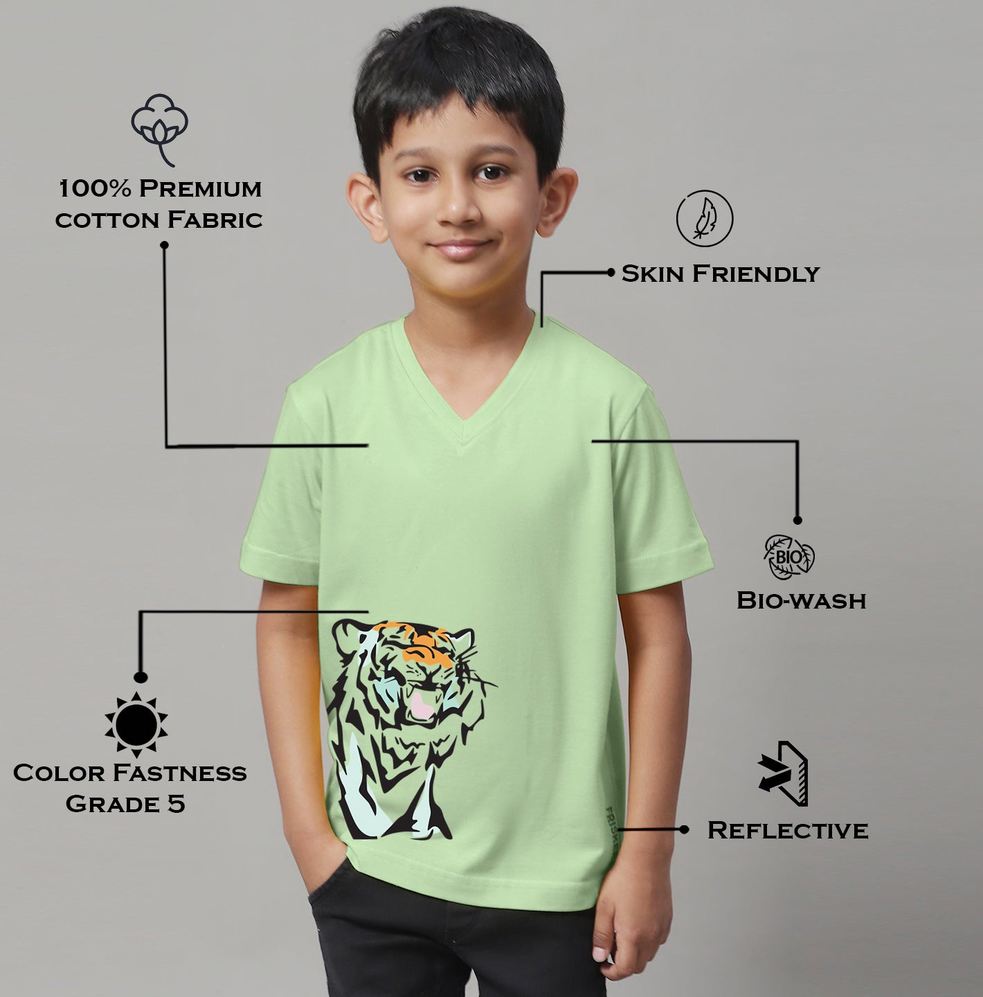 Boys Tiger Half Sleeves Printed T-Shirt - Friskers