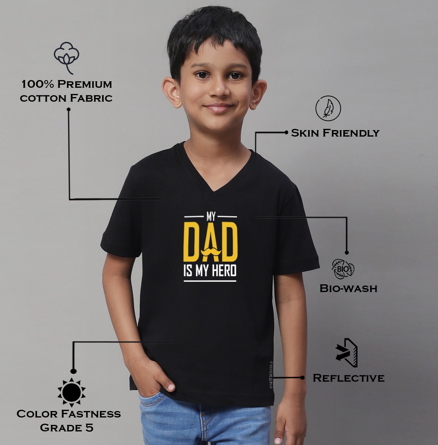 Boys My Dad Is My Hero Half Sleeves Printed T-Shirt - Friskers