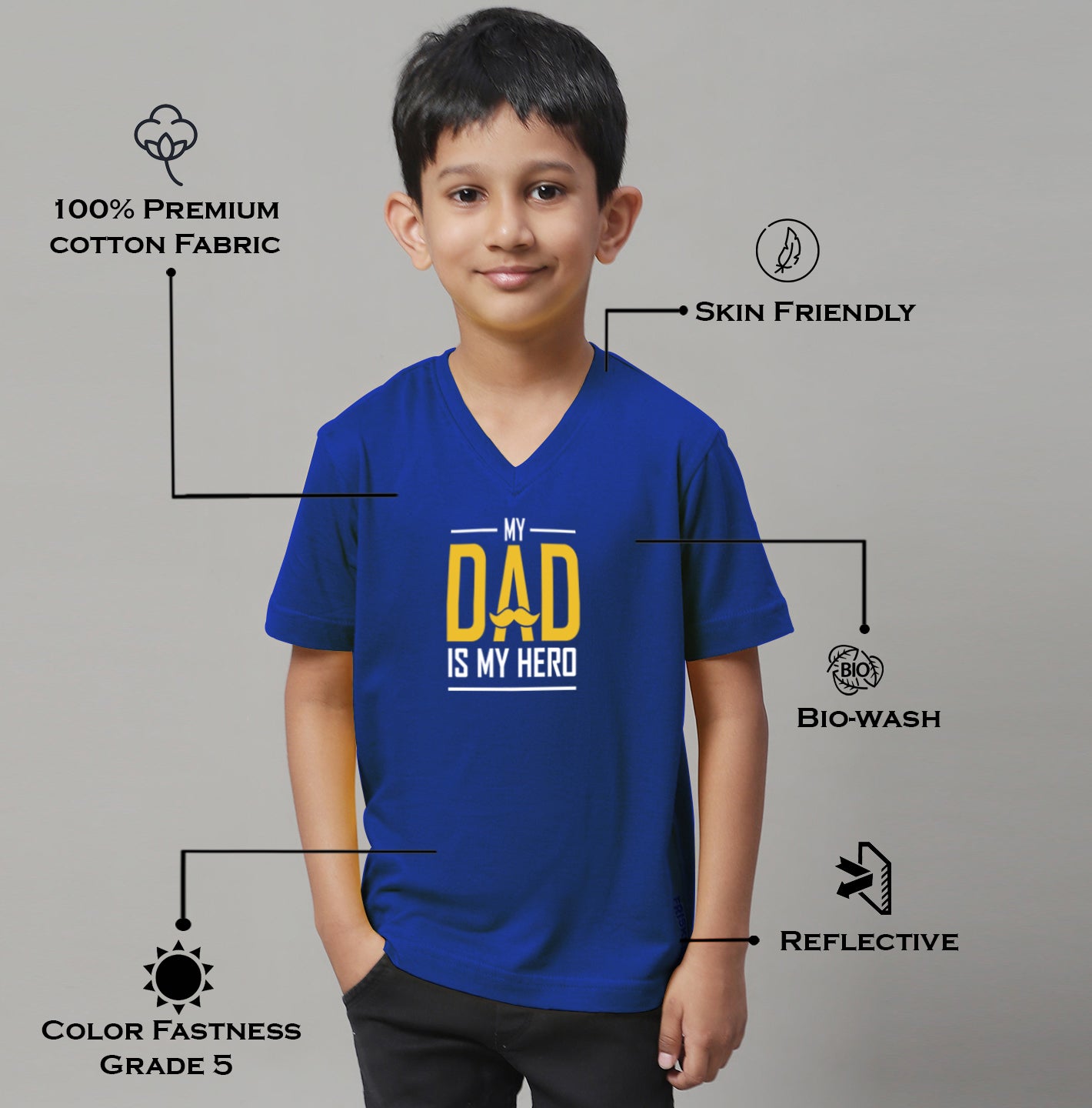 Boys My Dad Is My Hero Half Sleeves Printed T-Shirt - Friskers