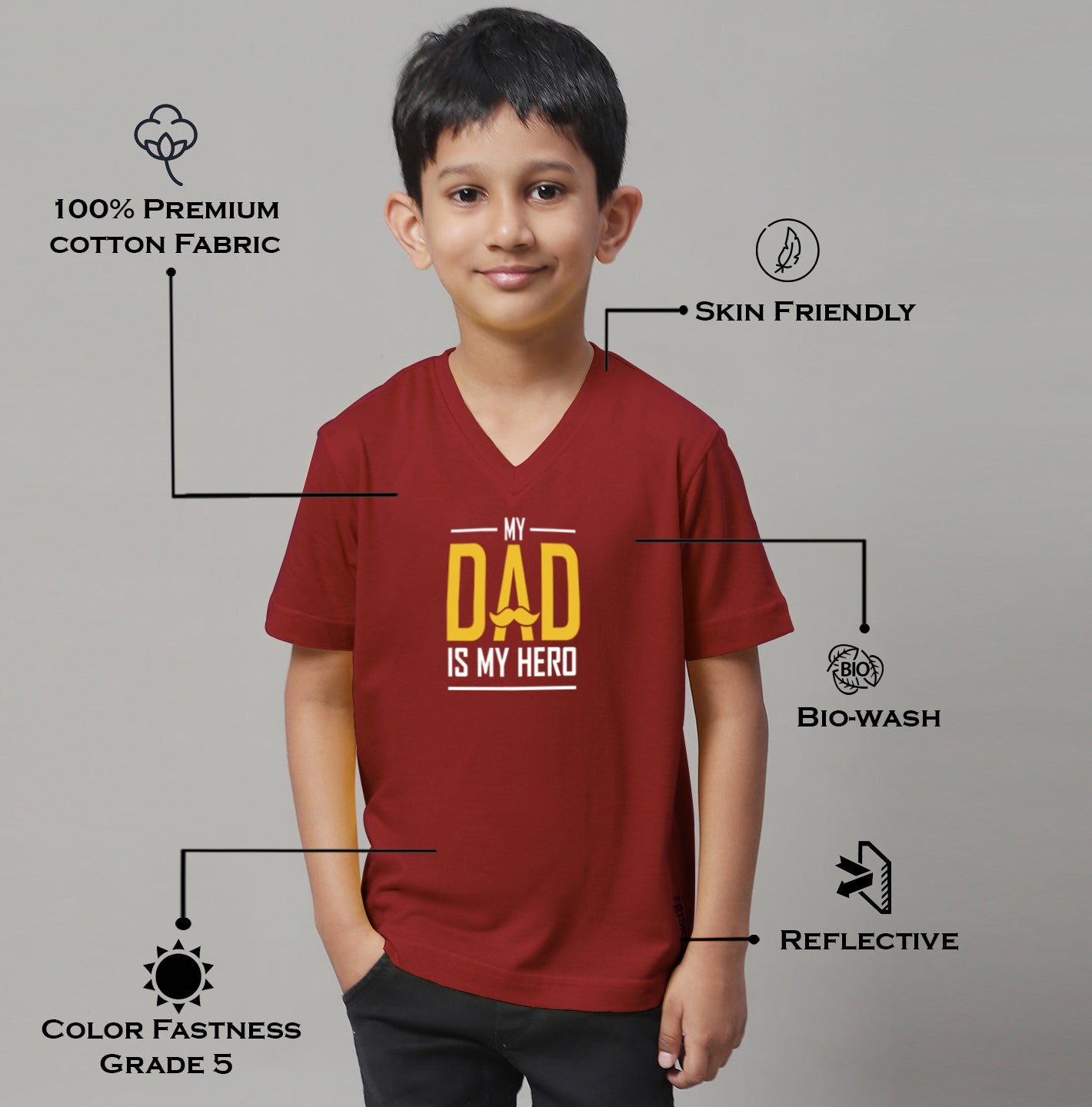 Boys My Dad Is My Hero Half Sleeves Printed T-Shirt - Friskers