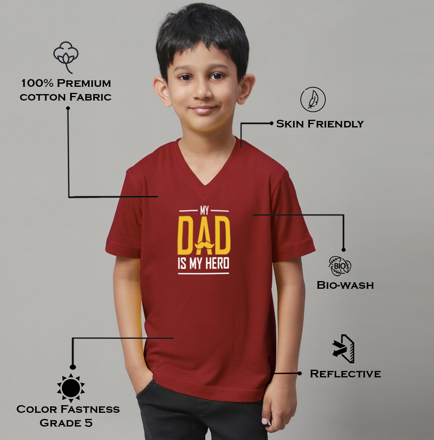 Boys My Dad Is My Hero  Half Sleeves Printed T-Shirt - Friskers