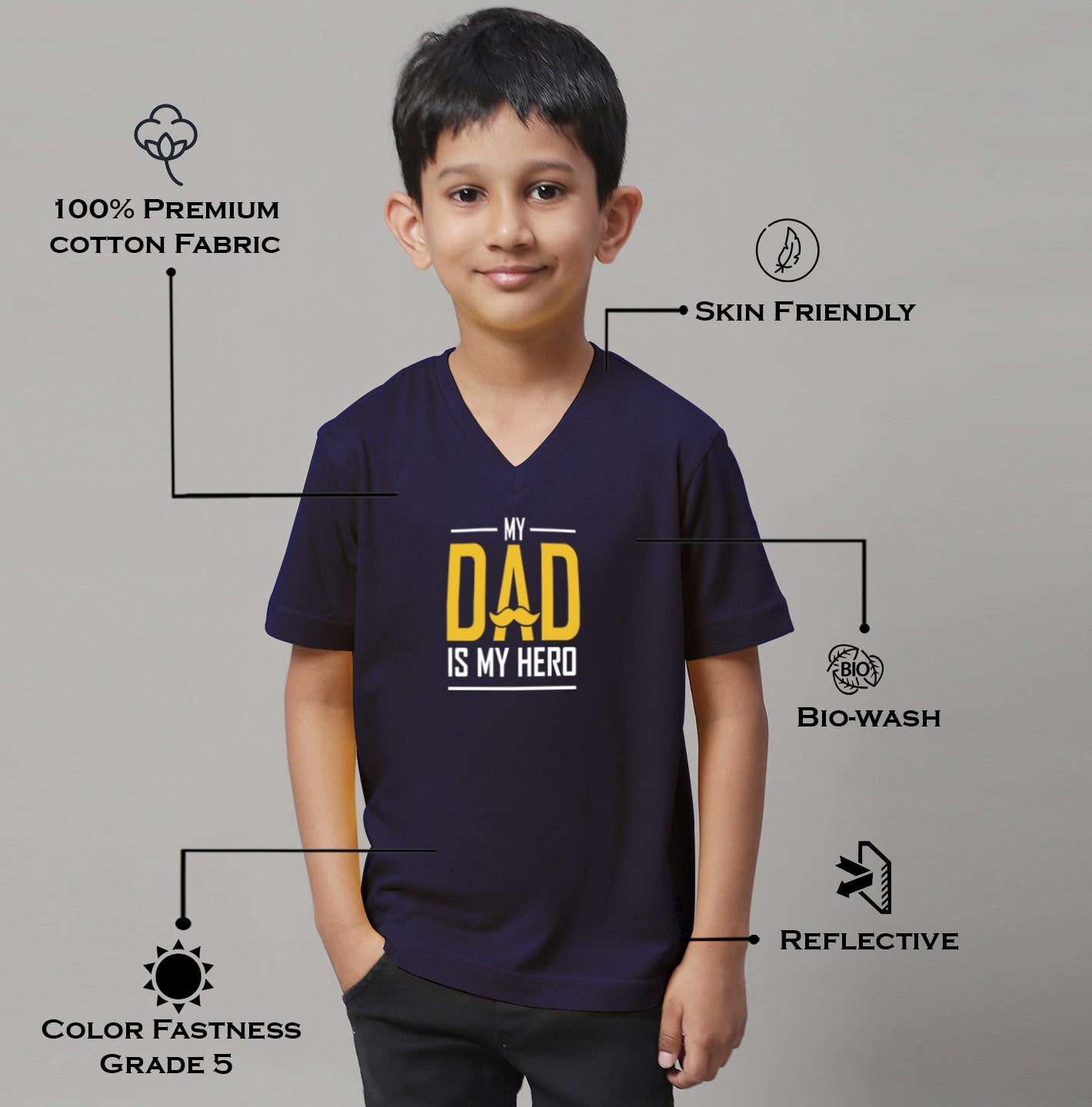 Boys My Dad Is My Hero Half Sleeves Printed T-Shirt - Friskers