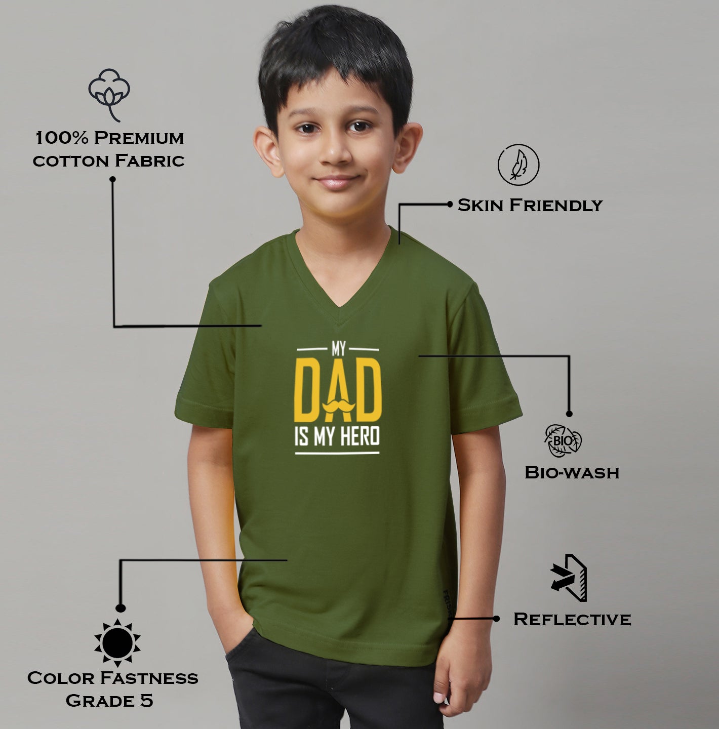 Boys My Dad Is My Hero Half Sleeves Printed T-Shirt - Friskers