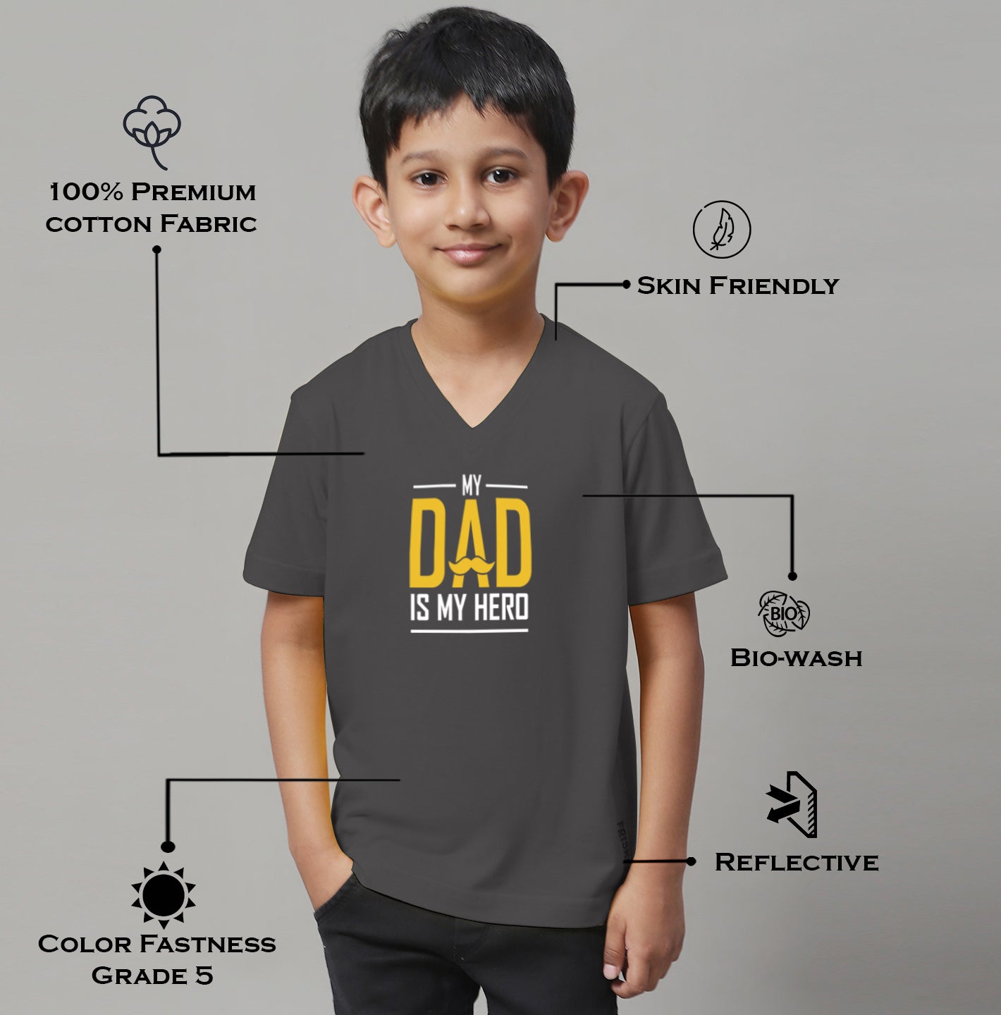 Boys My Dad Is My Hero Half Sleeves Printed T-Shirt - Friskers