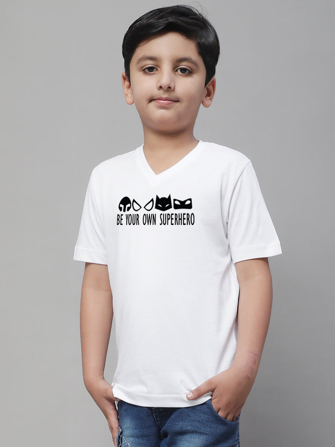 Boys Be Your Own Superhero Half Sleeves Printed T-Shirt - Friskers