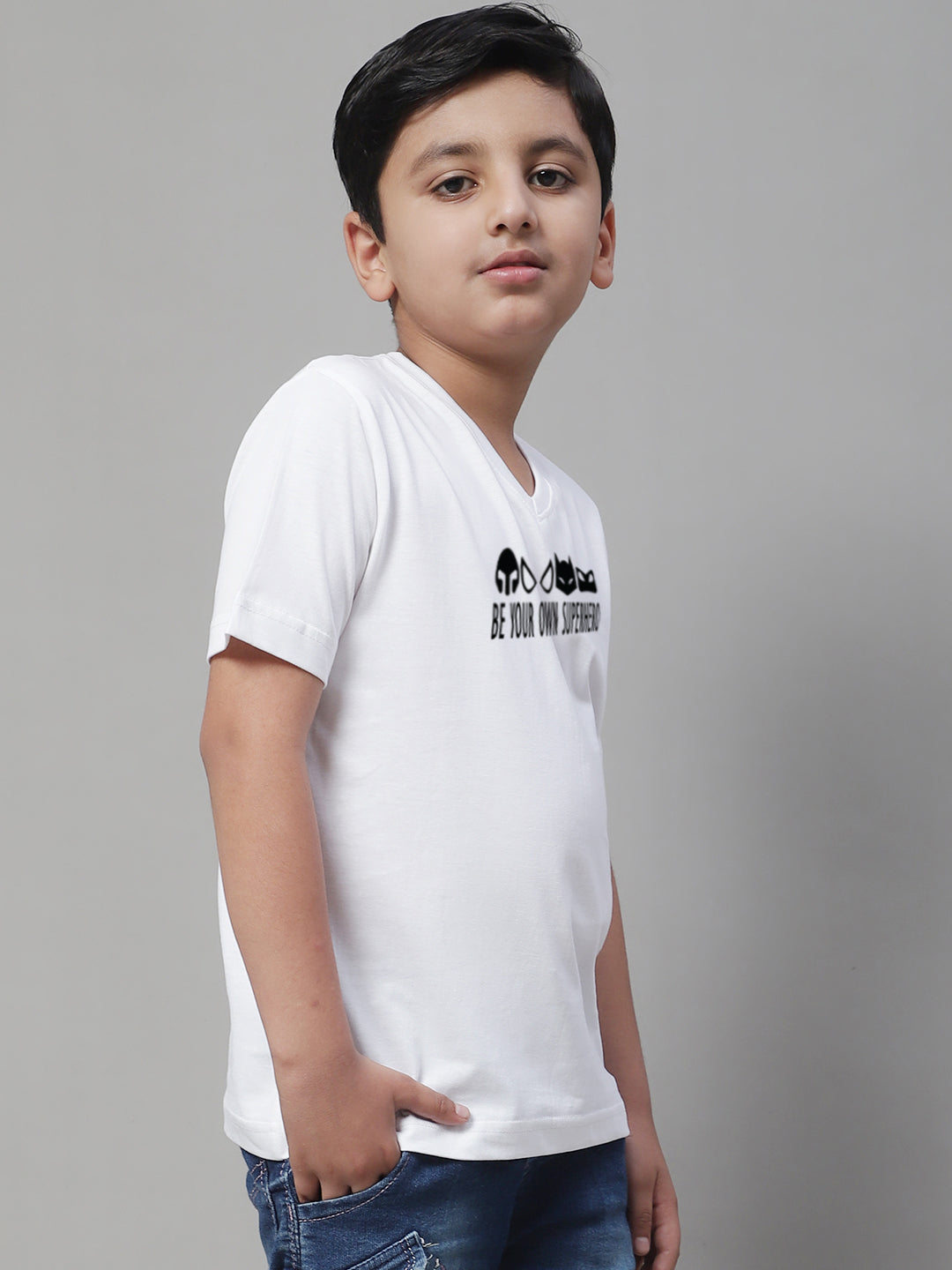 Boys Be Your Own Superhero Half Sleeves Printed T-Shirt - Friskers