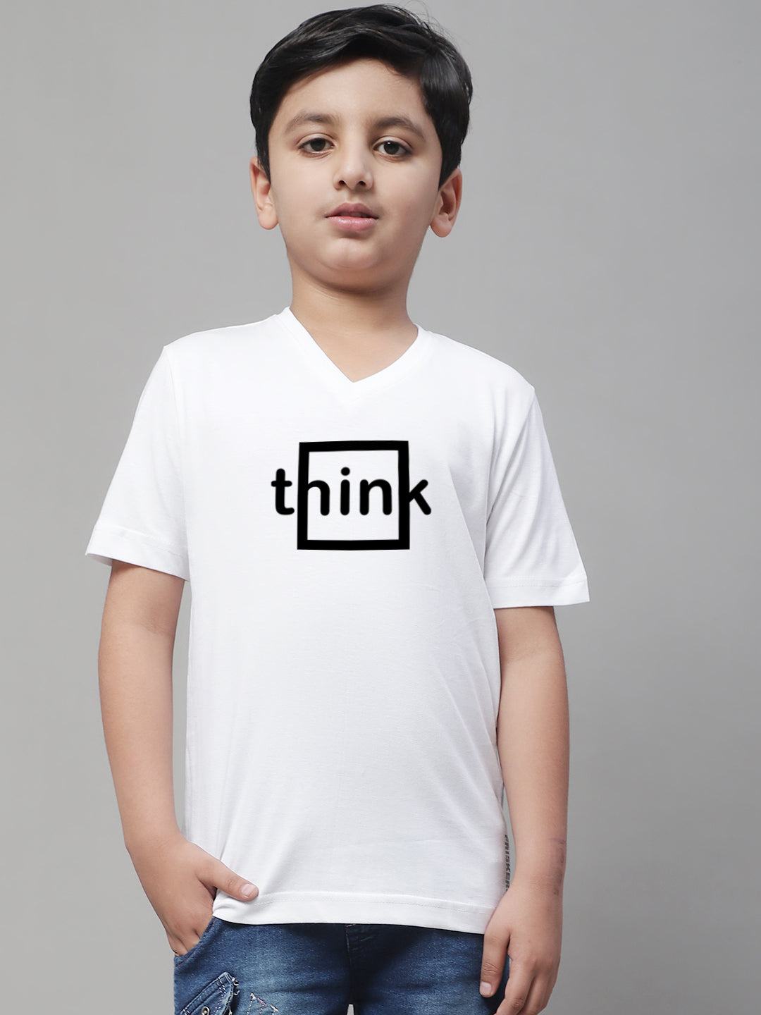 Boys Think Half Sleeves Printed T-Shirt - Friskers