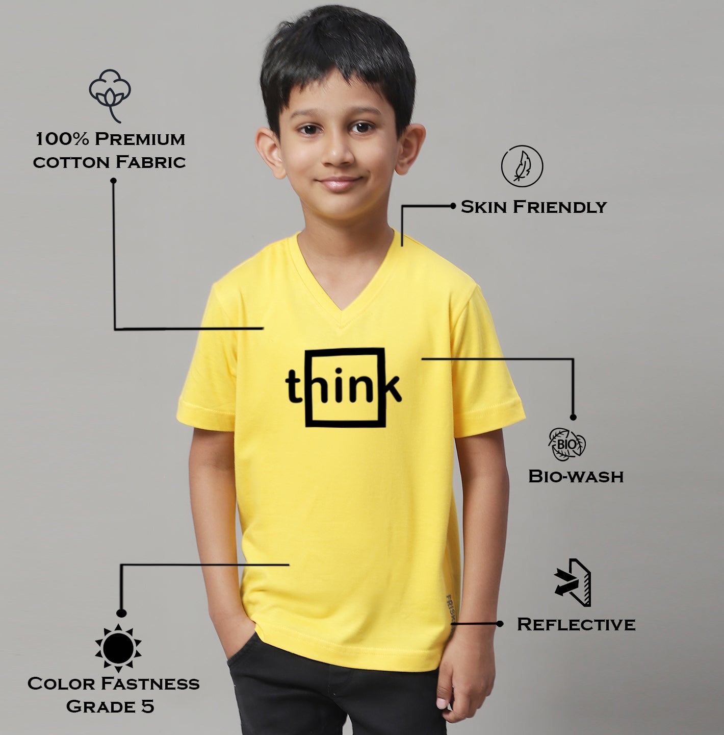 Boys Think Half Sleeves Printed T-Shirt - Friskers