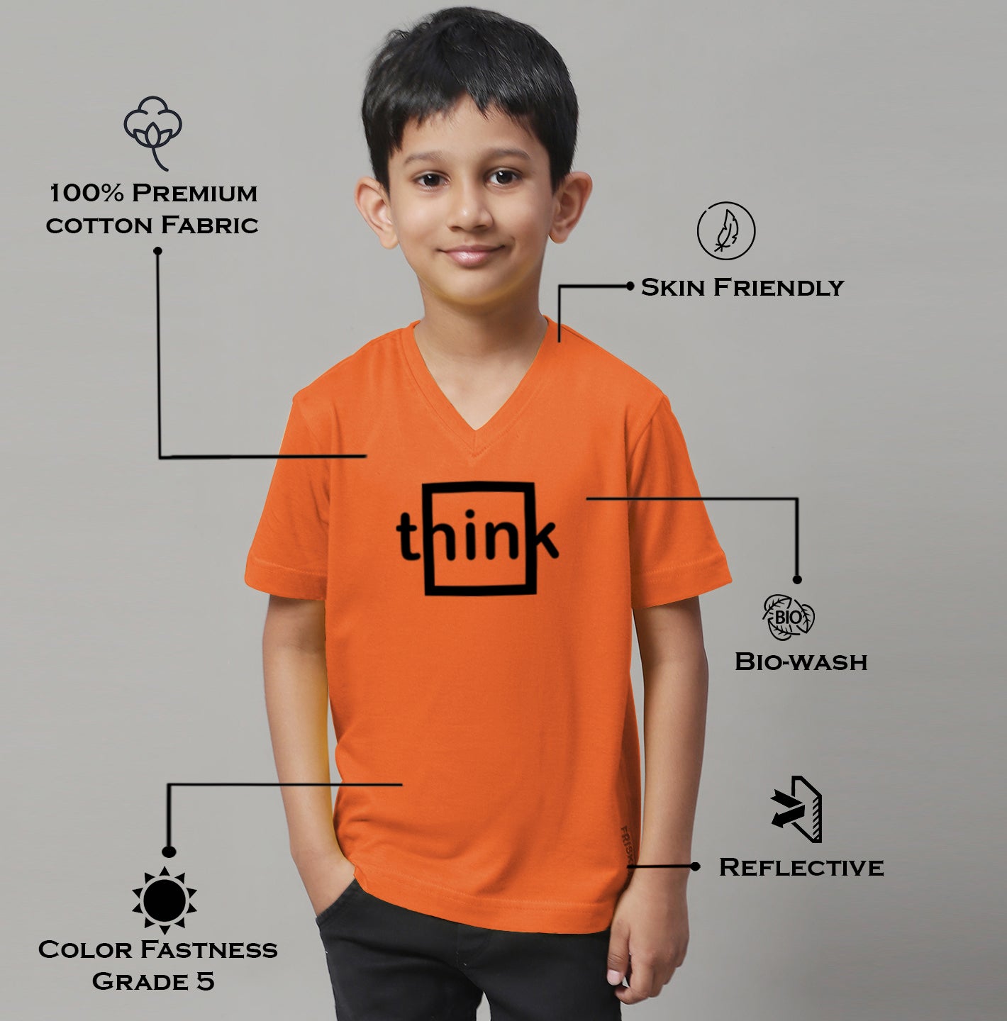 Boys Think Half Sleeves Printed T-Shirt - Friskers