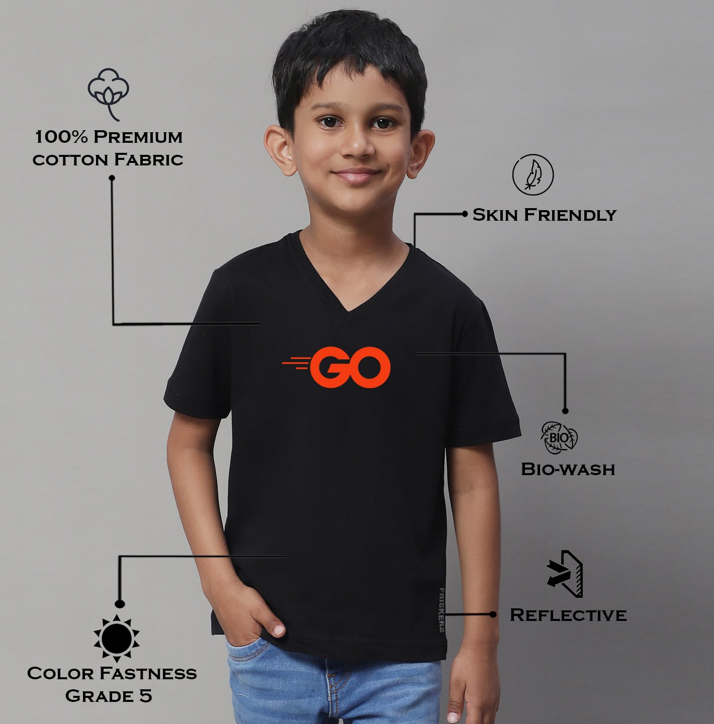 Boys Go Half Sleeves Printed T-Shirt - Friskers