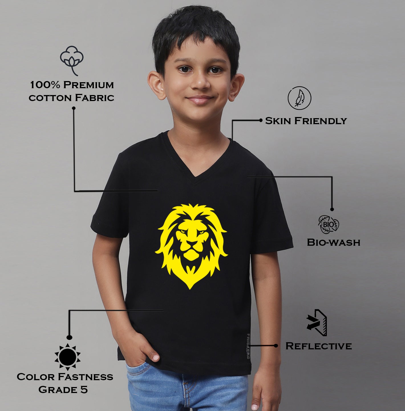 Boys Lion Half Sleeves Printed T-Shirt - Friskers