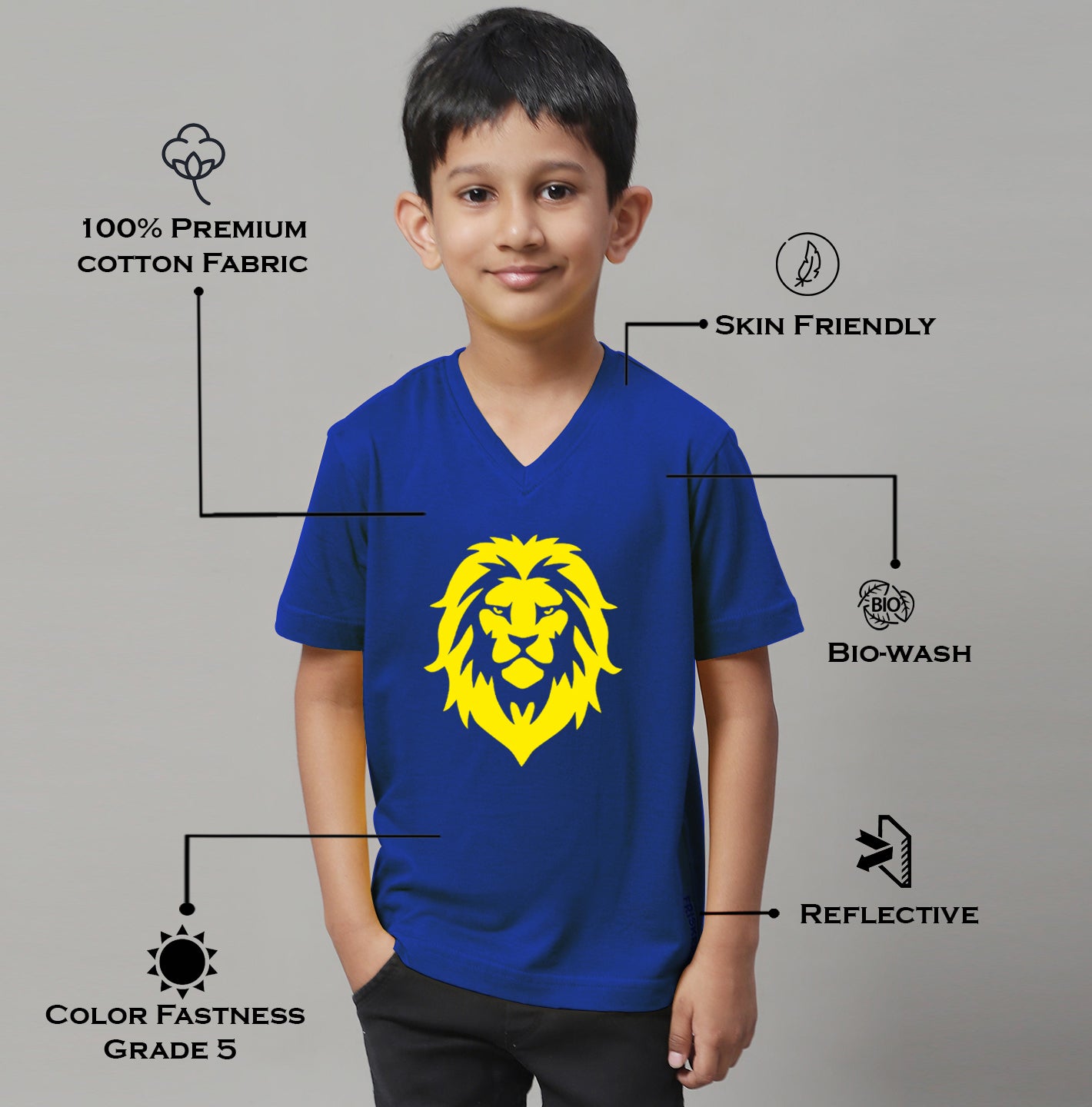 Boys Lion Half Sleeves Printed T-Shirt - Friskers