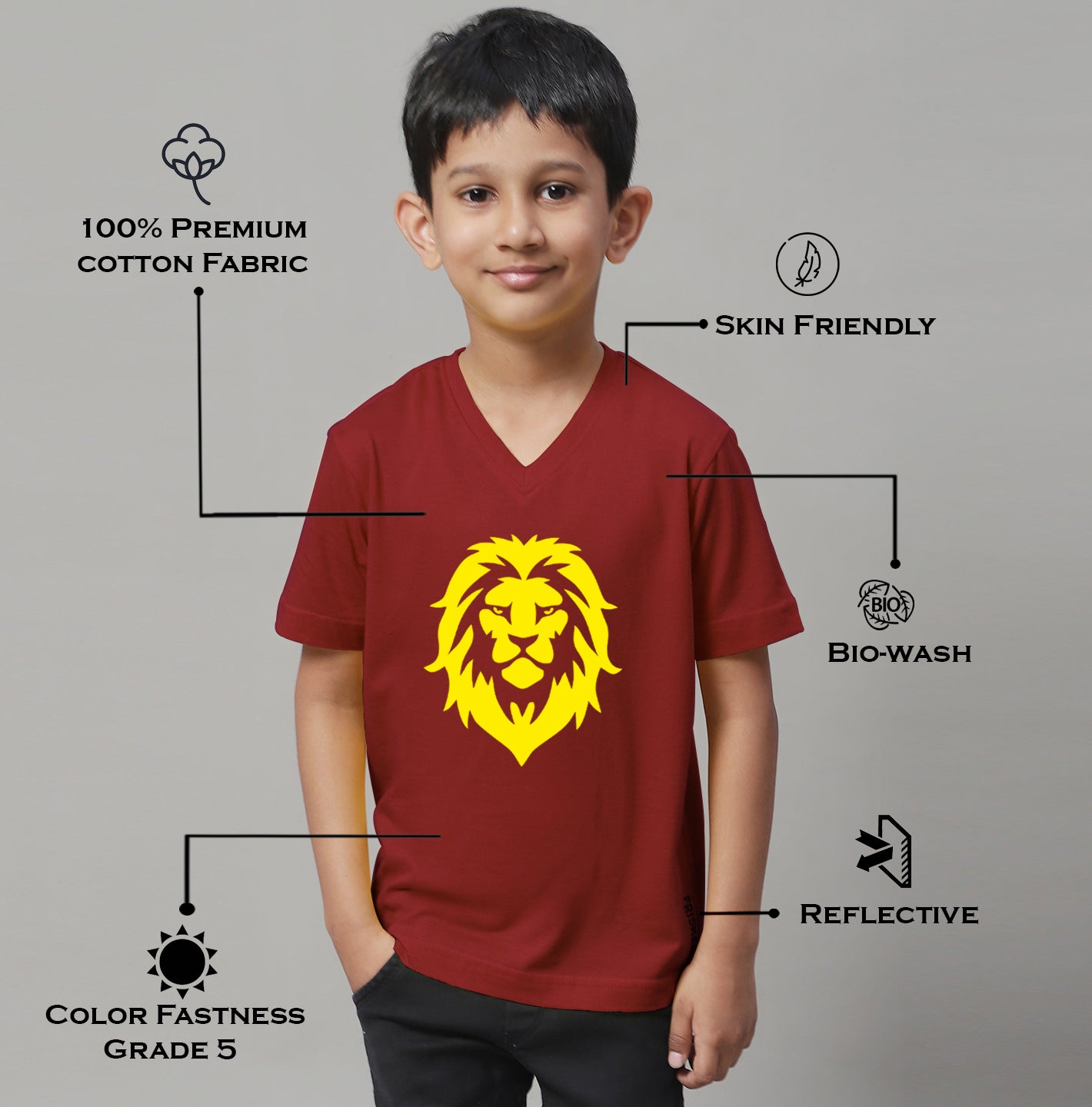 Boys Lion Half Sleeves Printed T-Shirt - Friskers