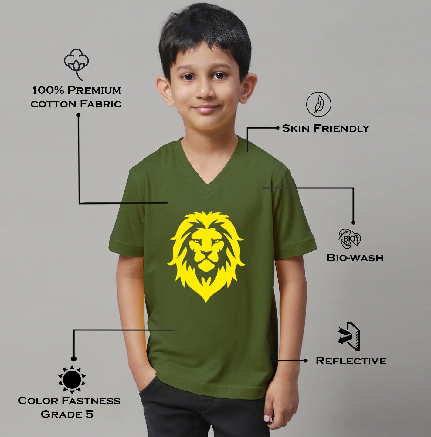 Boys Lion Half Sleeves Printed T-Shirt - Friskers