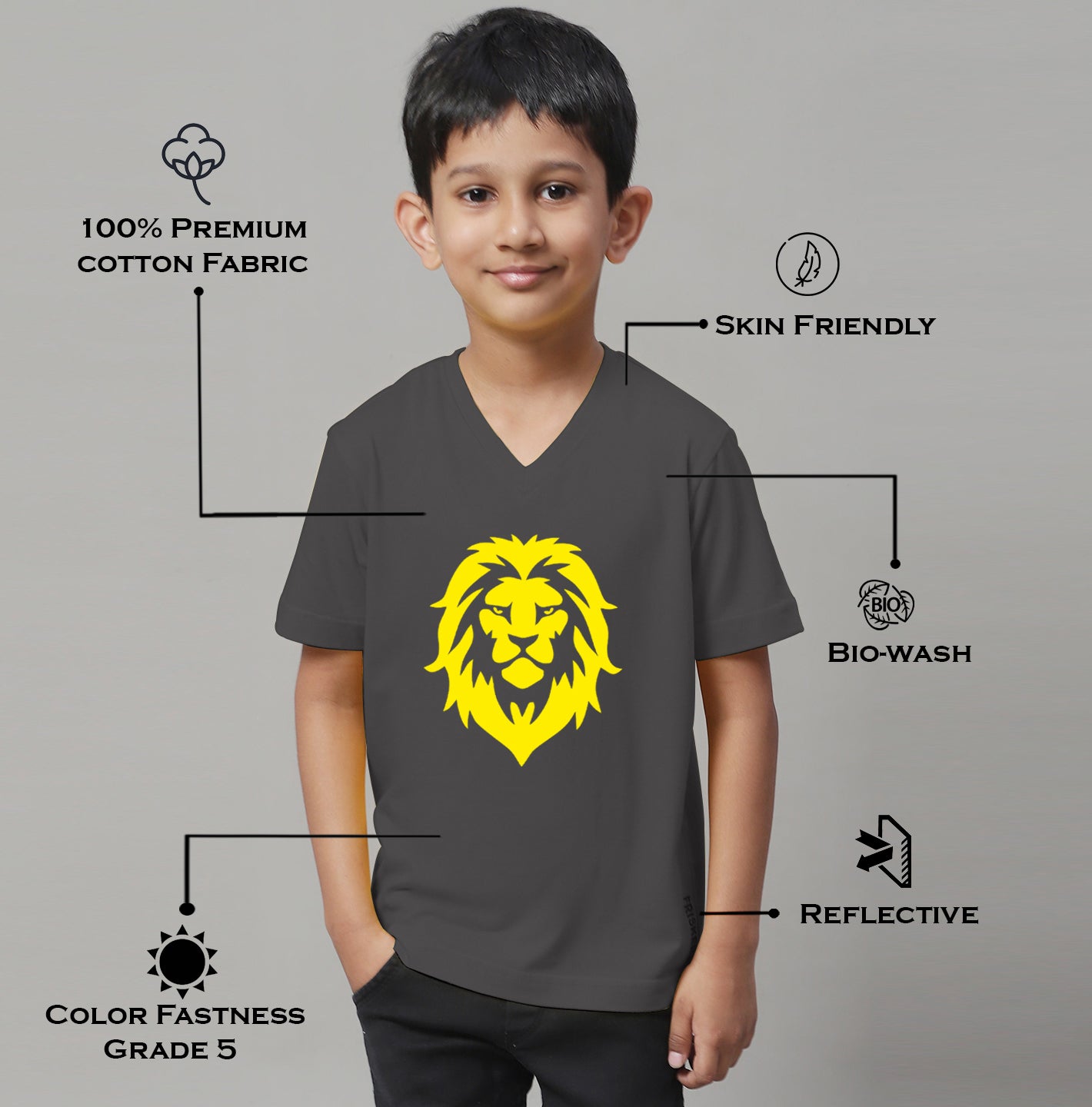 Boys Lion Half Sleeves Printed T-Shirt - Friskers