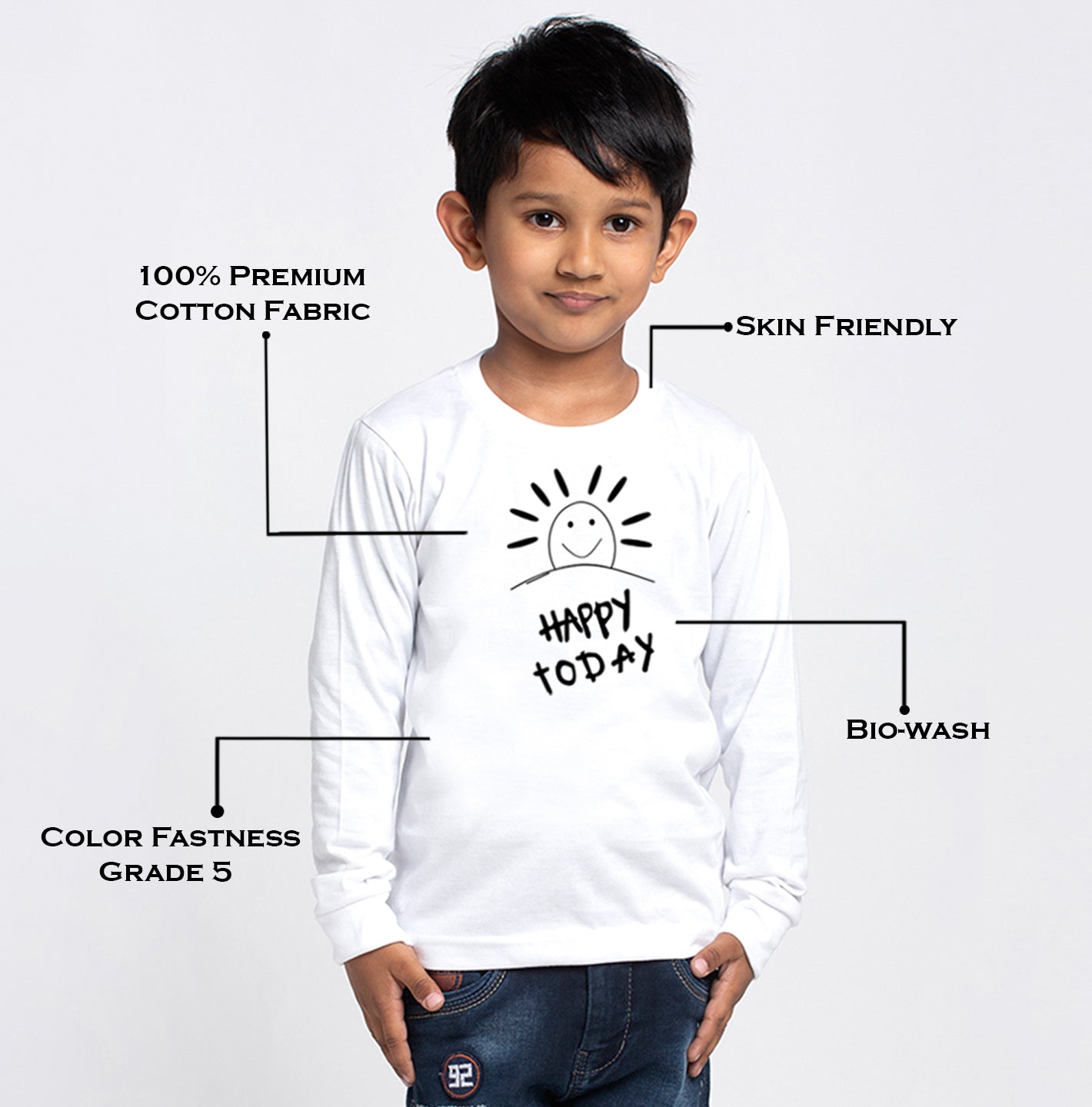 Kids Happy Day printed full sleeves t-shirt - Friskers