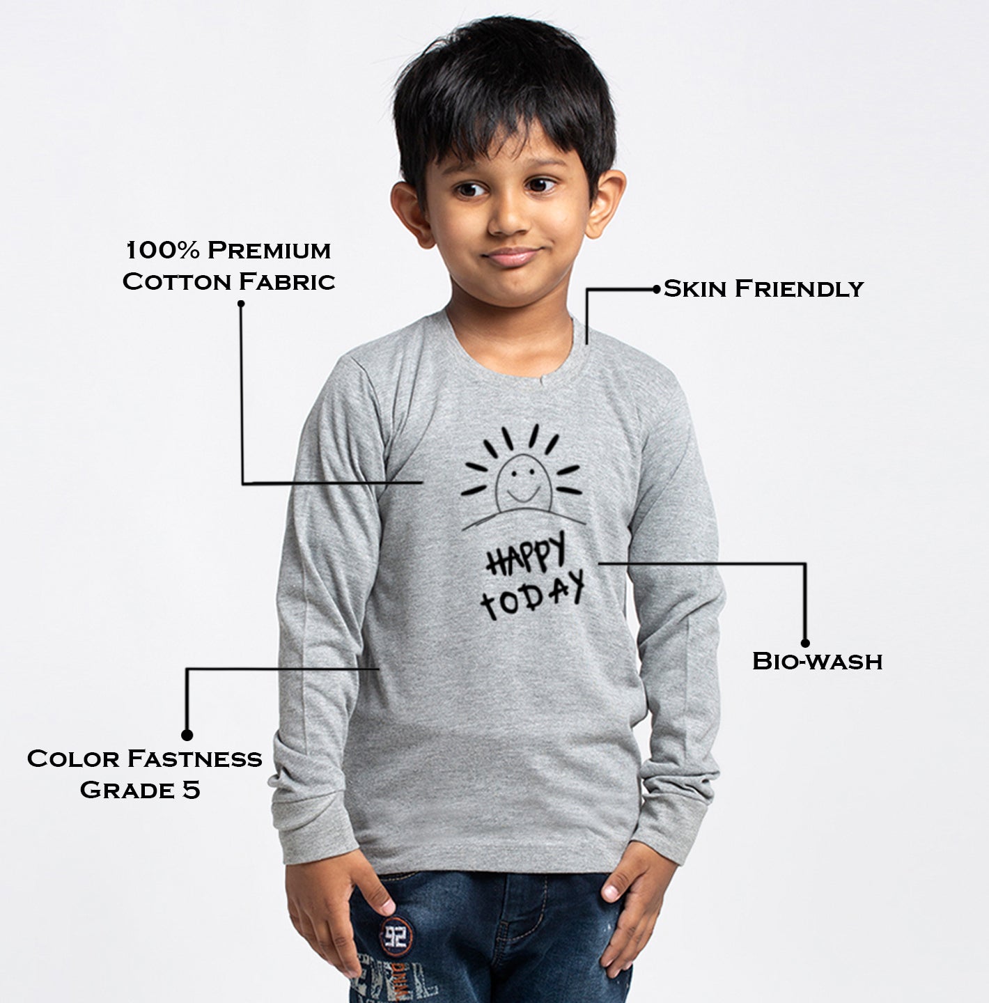 Kids Happy Day printed full sleeves t-shirt - Friskers