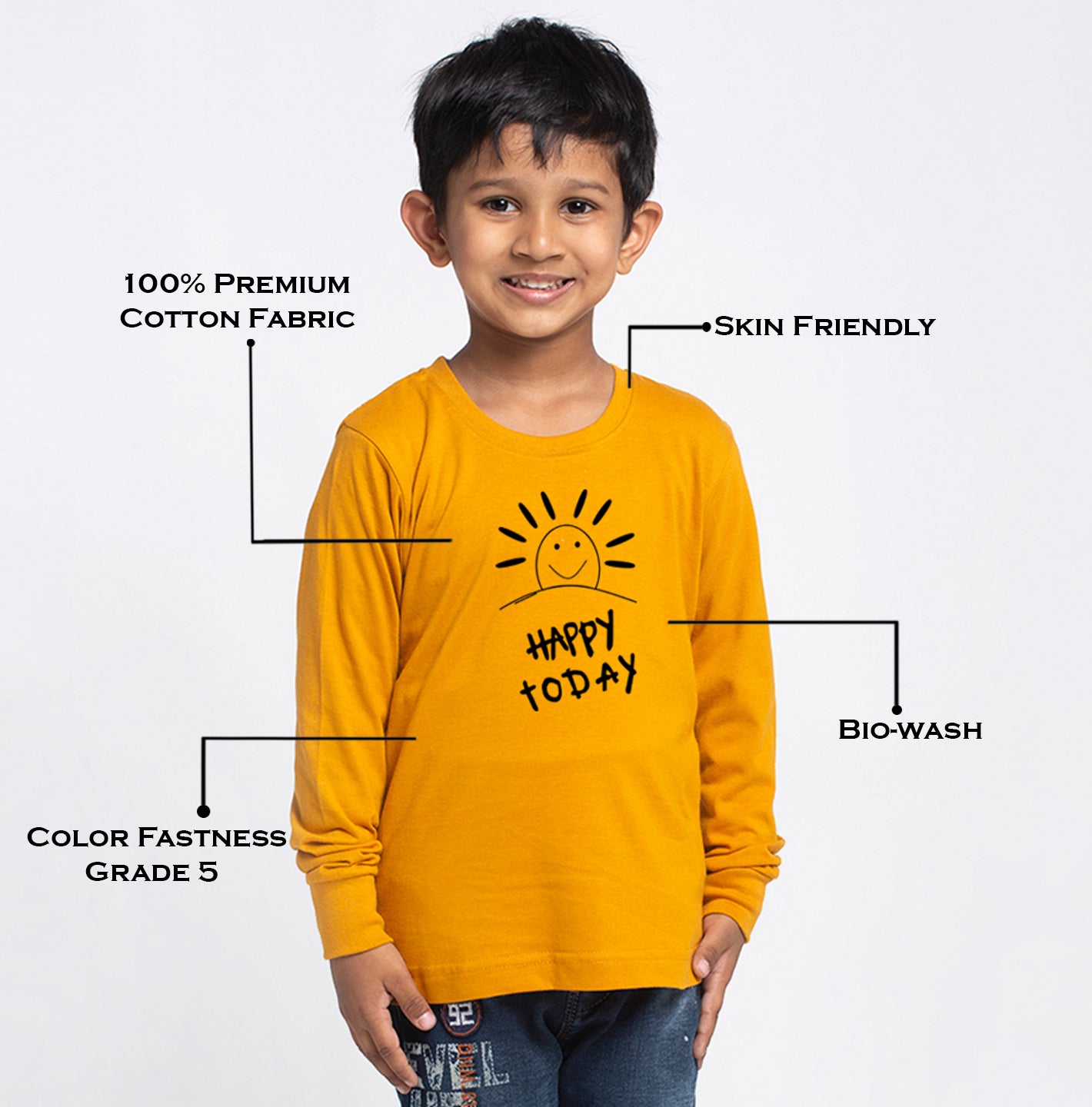 Kids Happy Day printed full sleeves t-shirt - Friskers