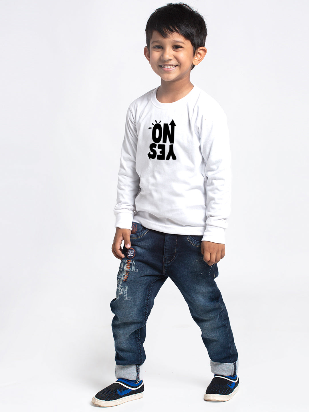 Kids No Yes printed full sleeves t-shirt - Friskers