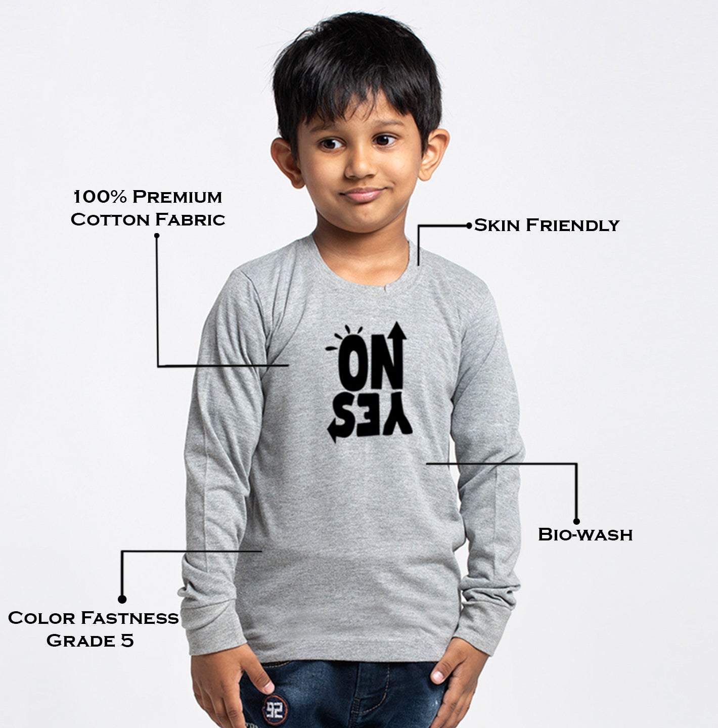 Kids No Yes printed full sleeves t-shirt - Friskers