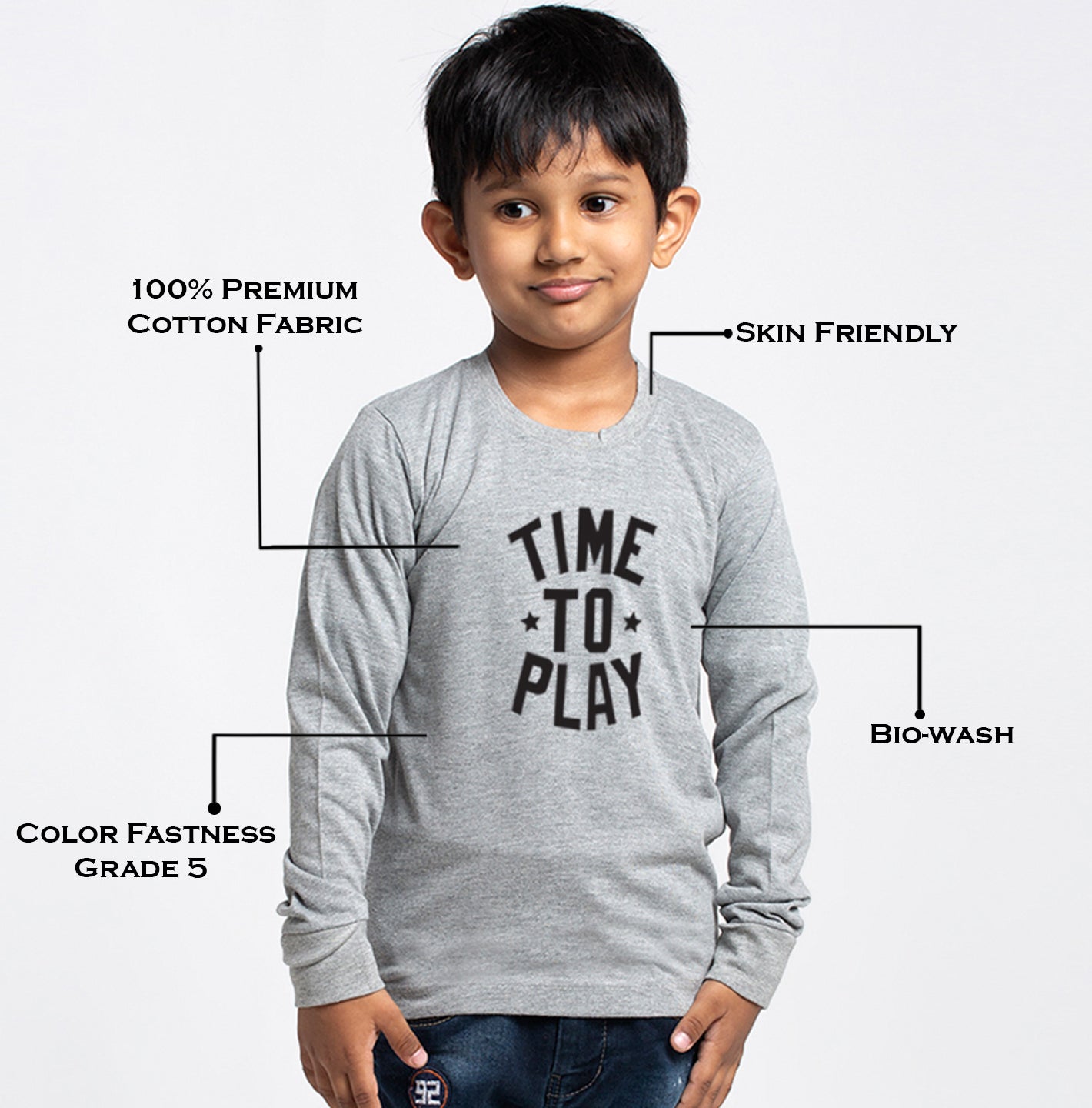 Kids Time To Play printed full sleeves t-shirt - Friskers