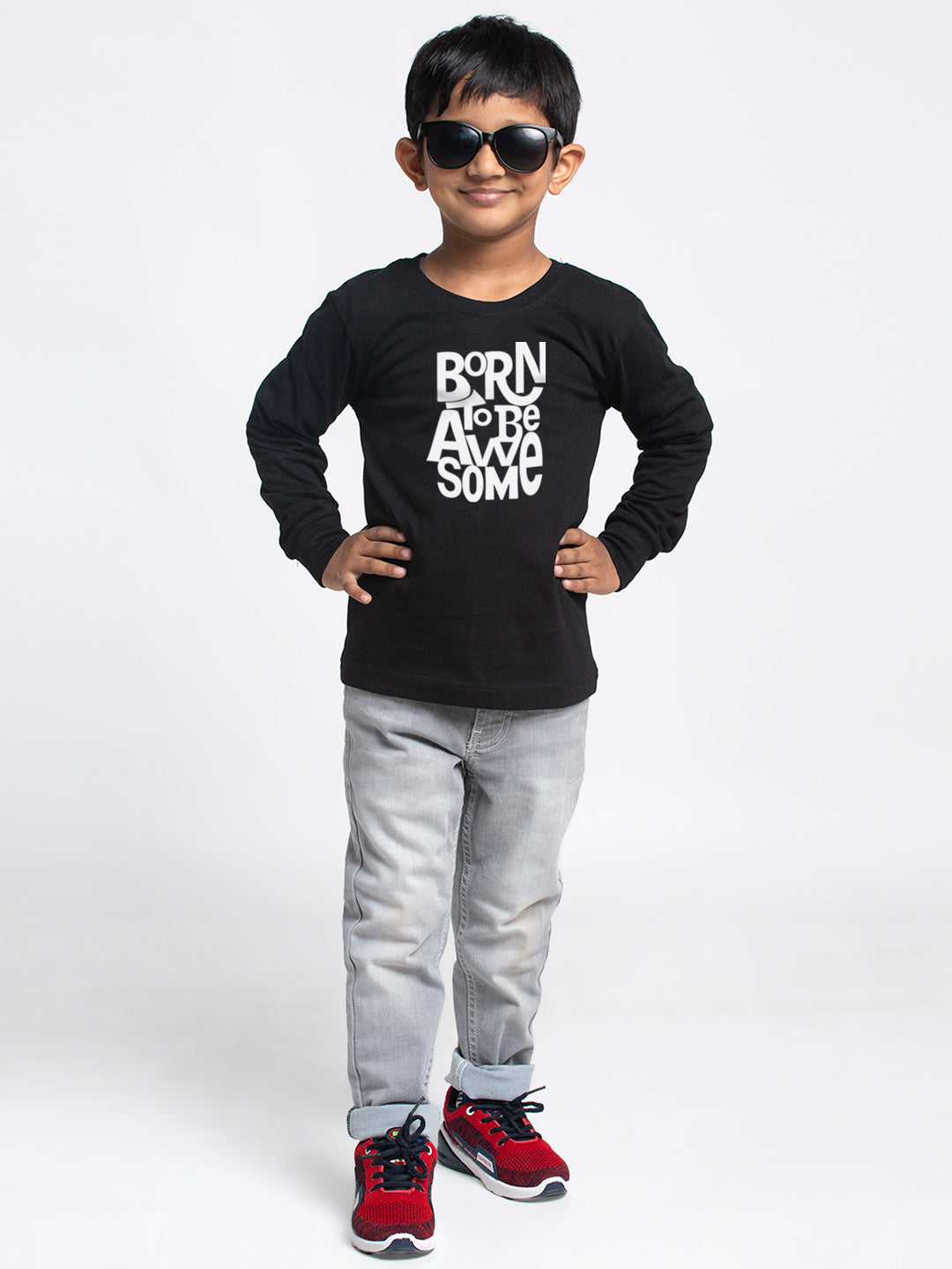 Kids Born To Be Awesome printed full sleeves t-shirt - Friskers