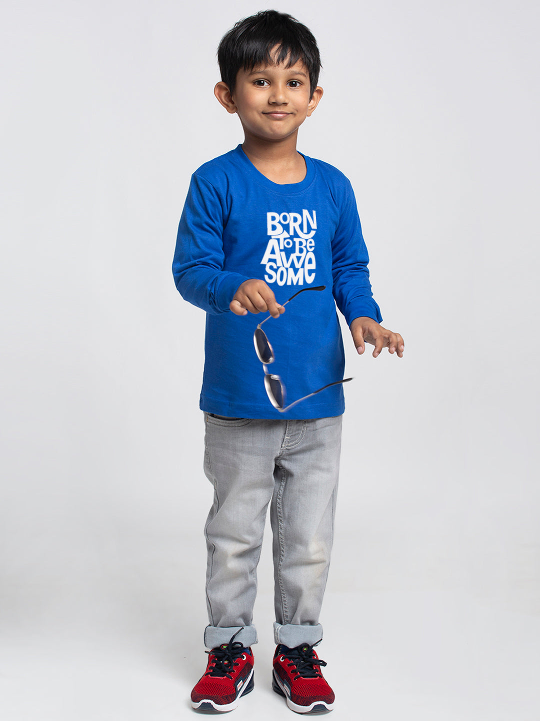 Kids Born To Be Awesome printed full sleeves t-shirt - Friskers