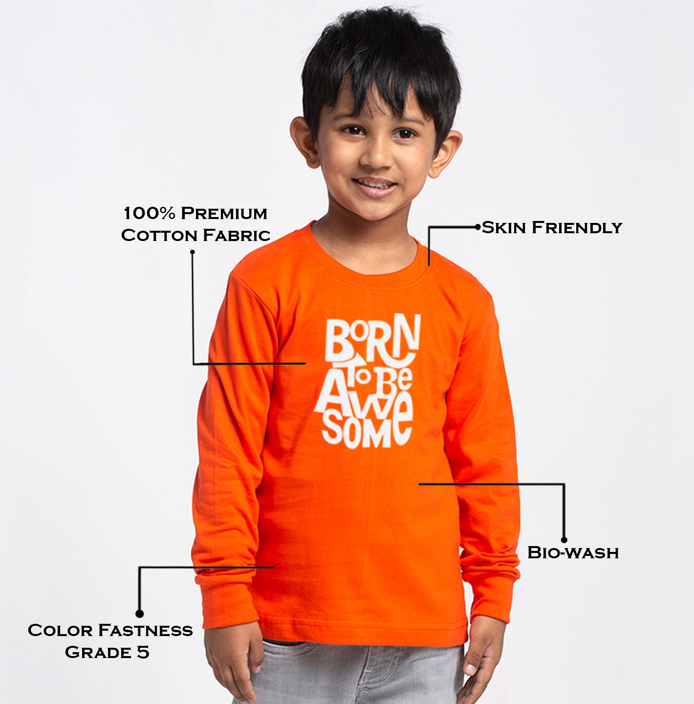 Kids Born To Be Awesome printed full sleeves t-shirt - Friskers