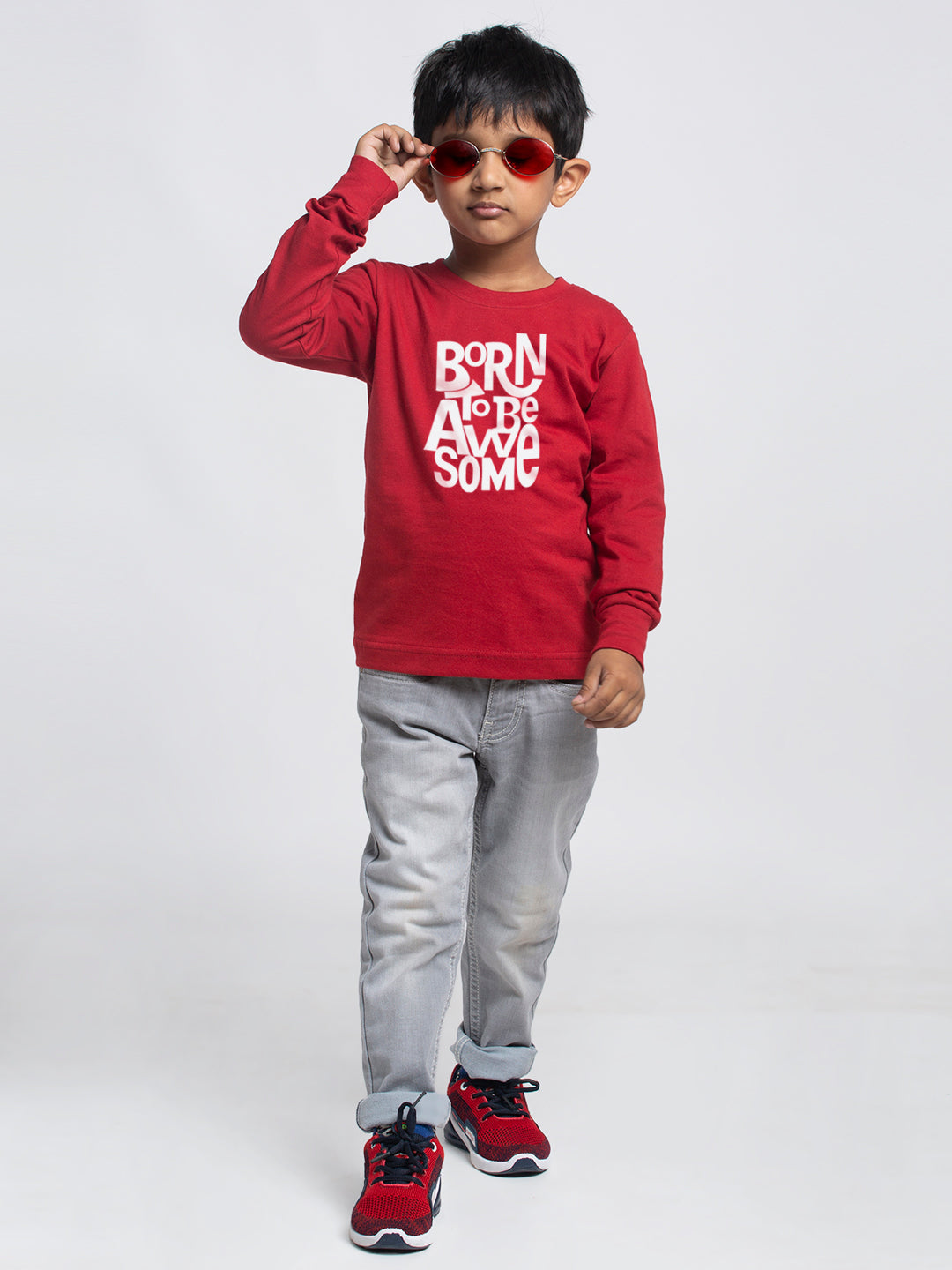 Kids Born To Be Awesome printed full sleeves t-shirt - Friskers