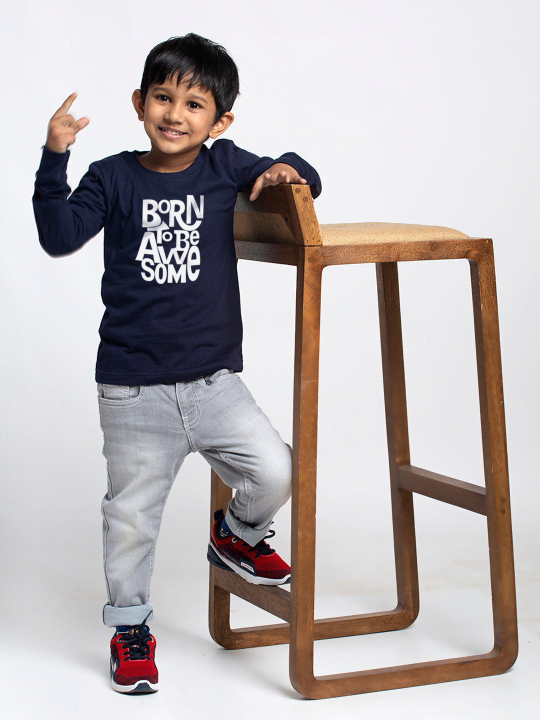 Kids Born To Be Awesome printed full sleeves t-shirt - Friskers