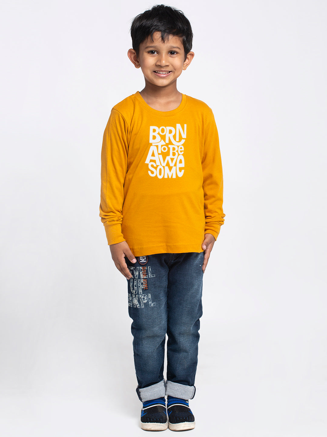 Kids Born To Be Awesome printed full sleeves t-shirt - Friskers