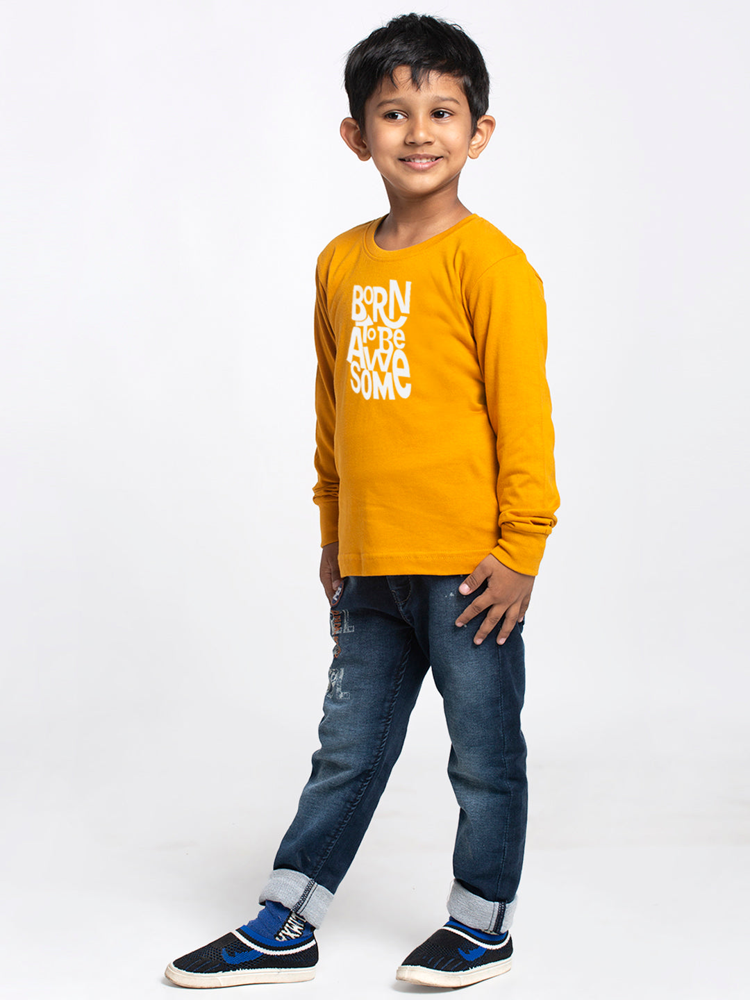 Kids Born To Be Awesome printed full sleeves t-shirt - Friskers