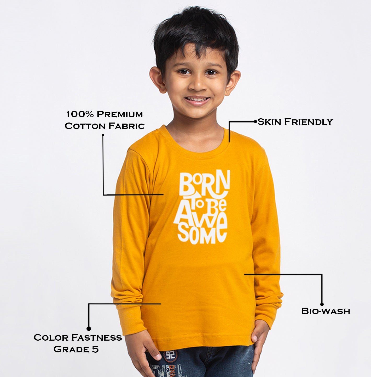 Kids Born To Be Awesome printed full sleeves t-shirt - Friskers
