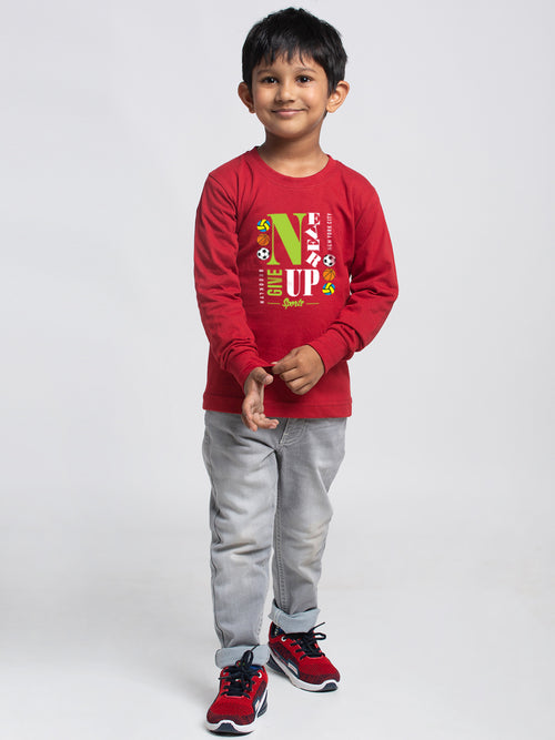 Kids Never Giveup printed full sleeves t-shirt