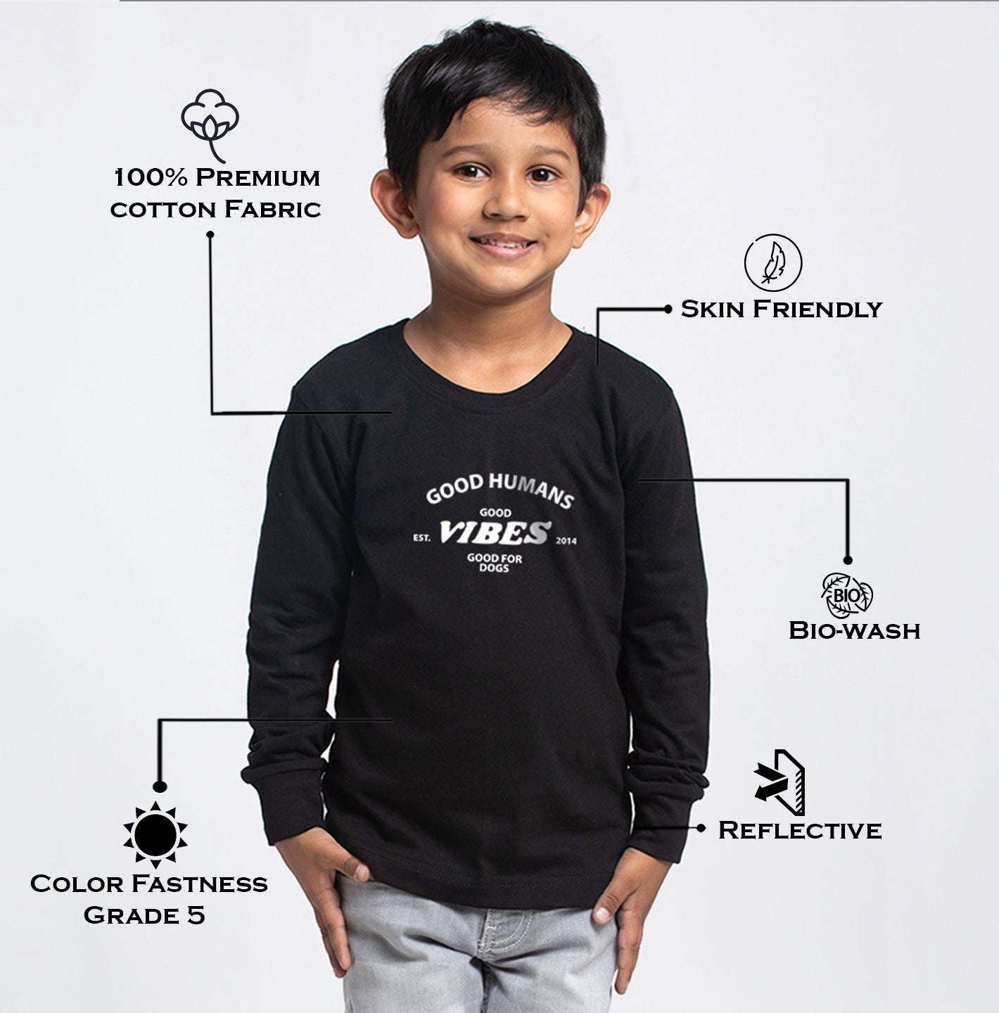 Kids Good Vibes printed full sleeves t-shirt - Friskers