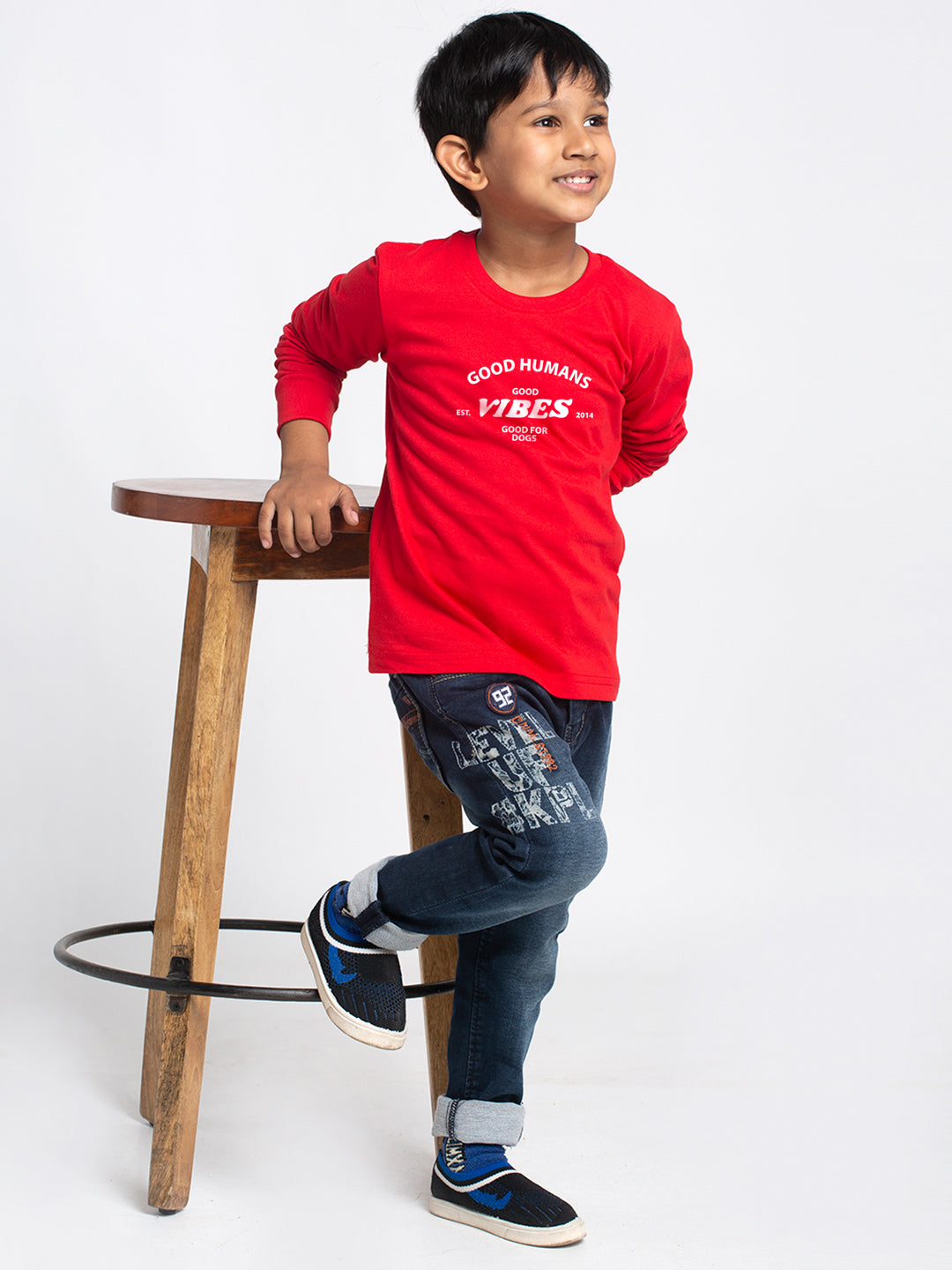 Kids Good Vibes printed full sleeves t-shirt - Friskers