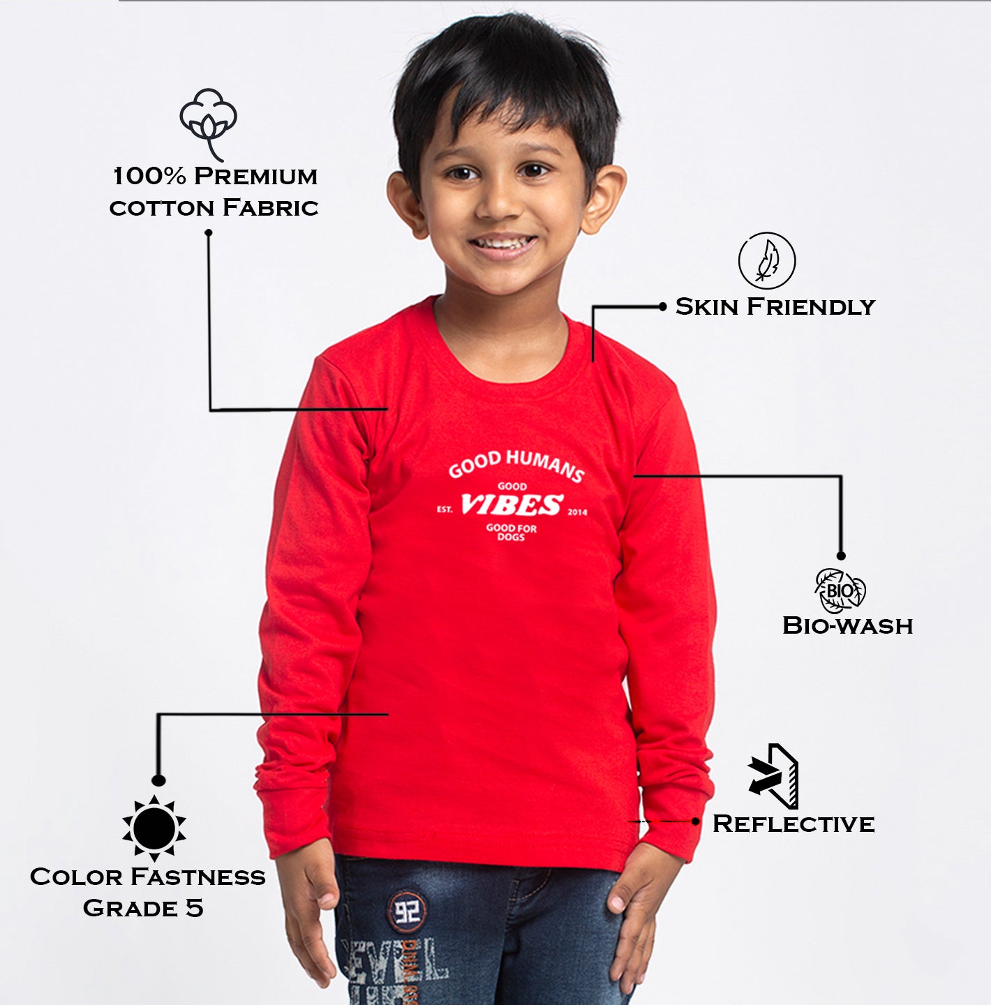 Kids Good Vibes printed full sleeves t-shirt - Friskers