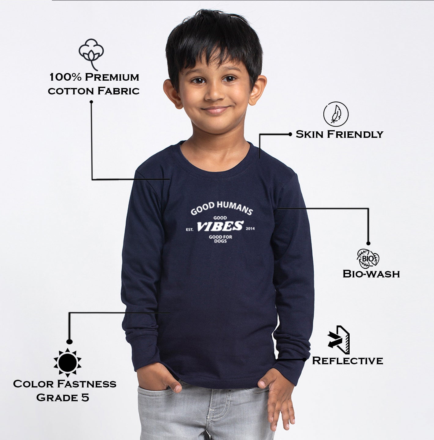 Kids Good Vibes printed full sleeves t-shirt - Friskers