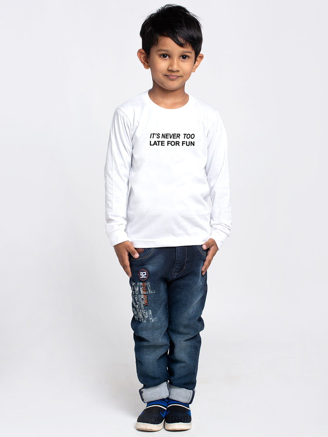 Kids Its Never Too Late For Fun printed full sleeves t-shirt - Friskers