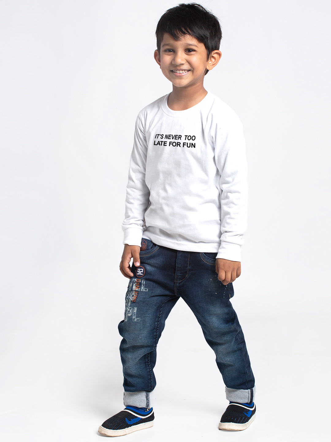 Kids Its Never Too Late For Fun printed full sleeves t-shirt - Friskers