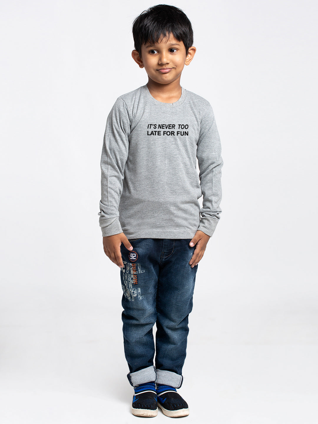 Kids Its Never Too Late For Fun printed full sleeves t-shirt - Friskers